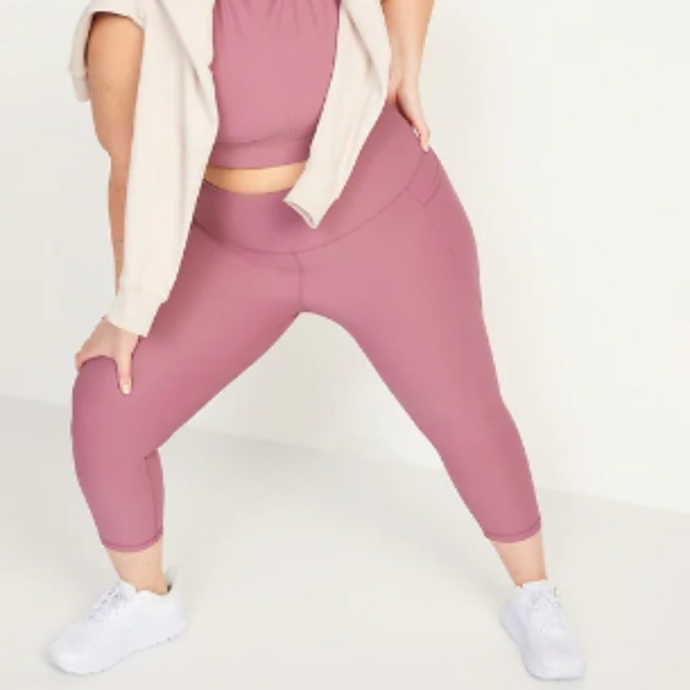 Old Navy High-Waisted Side-Pocket Crop Leggings for Women, Pink Tourmaline, XXL - Picture 2 of 4